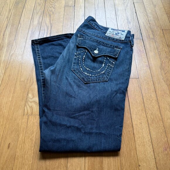 True Religion Size 40 Blue Dark Wash Denim Cotton Slim Fit Straight Leg Jeans - Picture 13 of 13
